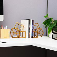 Mind Reader Decorative Geometric Cube Bookends Metal Set of 2