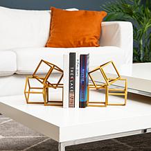 Mind Reader Decorative Geometric Cube Bookends Metal Set of 2