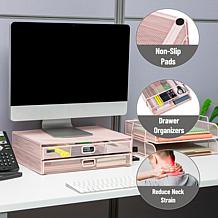 Mind Reader Mesh Monitor Stand with Storage Drawer Metal