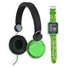 Minecraft Creeper Unisex Child Smart Watch and Headphone Set - Green