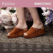 Minnetonka® Paislee Whipstitch Suede Wedge Slide Sandal