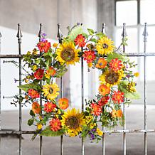 Mixed Sunflower Floral Wreath 22"