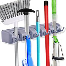 Mop and Broom Holder with Hooks, 5-Position Wall Organizer