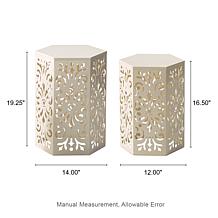 Multi-Functional Set of 2 White Iron Hexagonal Garden Stools