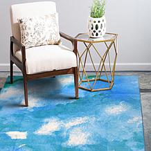 My Magic Carpet Watercolor Aqua Blue Washable Area Rug 5'x7'