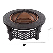 Nature Spring 32” Round Fire Pit with Steel Ring - Brown