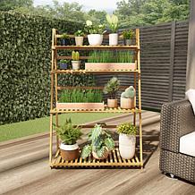 Nature Spring Ladder Plant Stand 4Tier Freestanding Storage Shelf- Tan