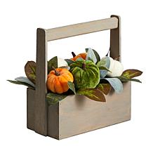 Nearly Natural 10 in. Fall Pumpkin Autumn Arrangement in Wood Basket