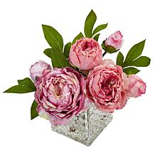 Nearly Natural 10" Peony in Glass Vase