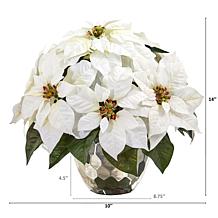 Nearly Natural 14 in. White Poinsettia in Designer Silver Bowl