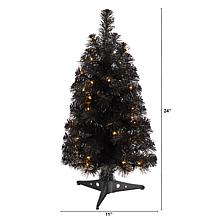 Nearly Natural 2’ Black  Christmas Tree with 35 LED Lights