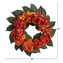 Nearly Natural 20 in. Autumn Hydrangea Artificial Wreath