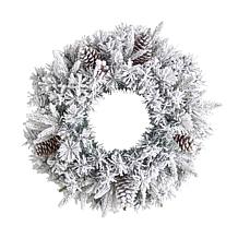 Nearly Natural 20 in. Flocked Artificial Christmas Wreath with 35 LED