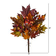 Nearly Natural 20 in. Maple & Berries Flower Bouquet Set of 3