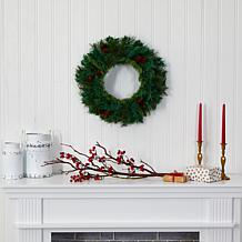 Nearly Natural 20" Pine & Pinecone Artificial Wreath w/ 35 Clear LEDs