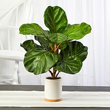 Nearly Natural 21” Artificial Fiddle Leaf Tree White Ceramic Planter
