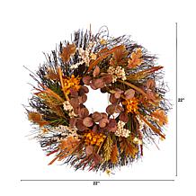Nearly Natural 22” Autumn Dahlia and Berries Artificial Fall Wreath