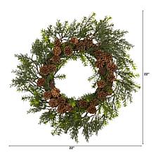 Nearly Natural 22” Cedar, Grass & Pine Cone Artificial Wreath