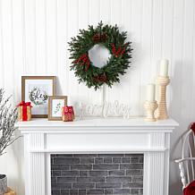 Nearly Natural 24 in. Green Pine Wreath with 50 LED Lights