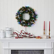 Nearly Natural 24 in. Snow Tipped Christmas Wreath with 50 Lights