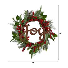 Nearly Natural 24” Joy and Berries Artificial Christmas Wreath