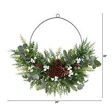Nearly Natural 28” Christmas Pine, Eucalyptus, and Berries Wreath