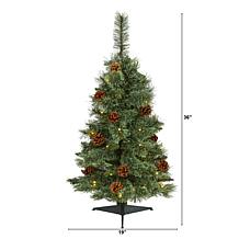 Nearly Natural 3 Ft. White Mountain Pine Christmas Tree with 50 Lights