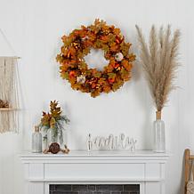 Nearly Natural 30 in. Autumn Pumpkin and Maple Leaf Fall Wreath