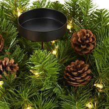 Nearly Natural 30-in. Christmas Pine Triple Candelabrum with Lights