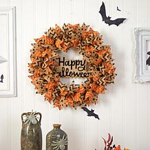 Nearly Natural 30 in. Halloween Burlap Ribbon Wreath