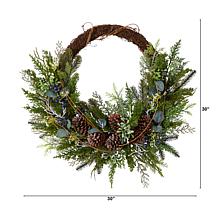 Nearly Natural 30” Pine and Pinecone Christmas Wreath on Twig Ring