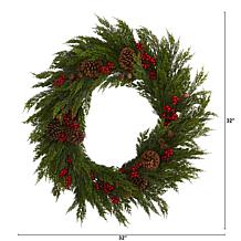 Nearly Natural 32" Cypress with Berries and Pine Cones Wreath