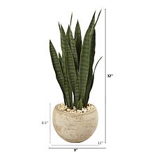 Nearly Natural 32” Sansevieria Artificial Plant Sand Colored Planter