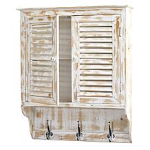 Nearly Natural 32" White Washed Wall Cabinet with Hooks
