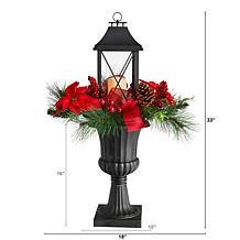Nearly Natural 33” Christmas Berries and Poinsettia with Large Lantern