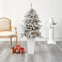 Nearly Natural 4.5 Ft. Flocked Christmas Tree with 150 LED Lights