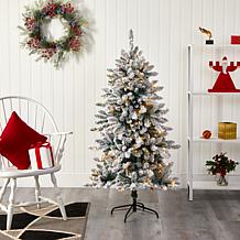 Nearly Natural 5 Ft. Flocked Christmas Tree with 200 LED