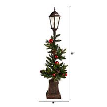 Nearly Natural 5 Ft. Holiday Decorated Lamp Post with 50 LED Lights