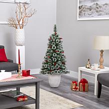 Nearly Natural 50 in. Frosted Pine Christmas Tree with 100 Lights