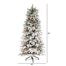 Nearly Natural 6’ Artificial Flocked Fir Christmas Tree w/ 450 Lights