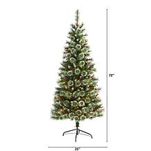 Nearly Natural 6’ Frosted Swiss Pine Artificial Tree w LEDs & Berries