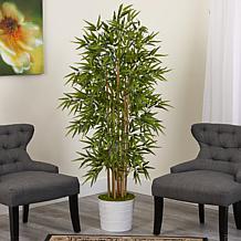 Nearly Natural 64” Bamboo Artificial Tree in White Tin Planter