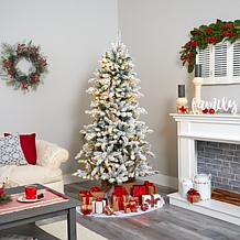 Nearly Natural 6.5 Ft. Flocked Christmas Tree with 300 LED