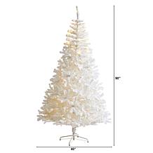Nearly Natural 7.5' White Artificial Christmas Tree w/ 400 LED Lights