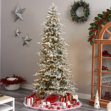 Nearly Natural 8.5 Ft. Slim Flocked Spruce Tree with 500 LED Lights