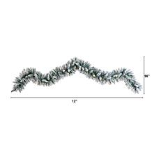 Nearly Natural 9’ Flocked Christmas Garland w/ 50 Warm White LED Li...