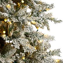 Nearly Natural 9.5 Ft. Slim Flocked Spruce Tree with 600 LED Lights