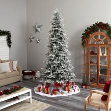 Nearly Natural 9.5 Ft. Slim Flocked Spruce Tree with 600 LED Lights