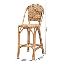Neola Tropical Rattan Bar Stool 18"W x 22"D x 44.5"H