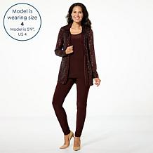 Nina Leonard 3-piece Sequined Button-Front Top, Tank and Pant Set